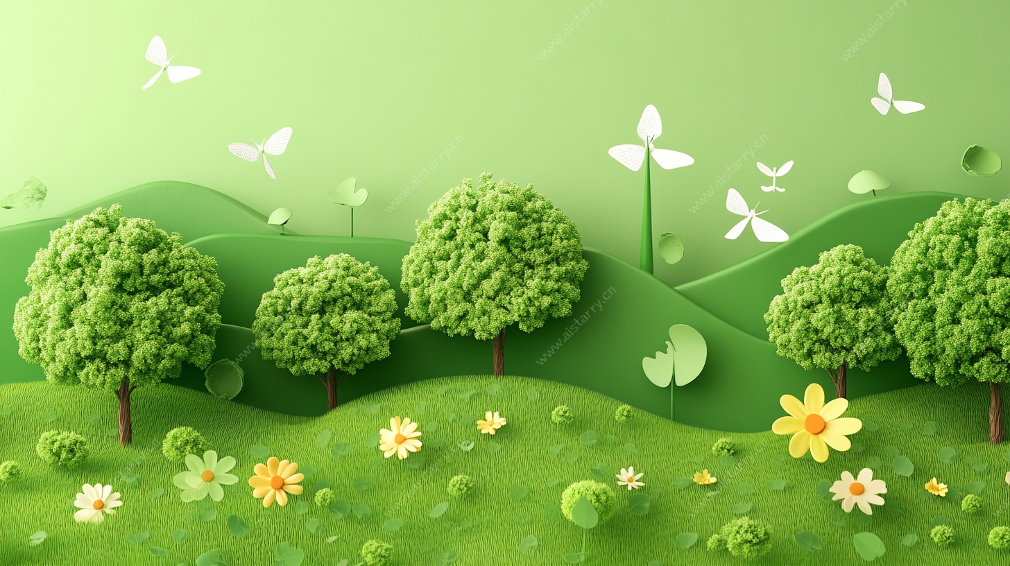 春日绿野卡通风景图