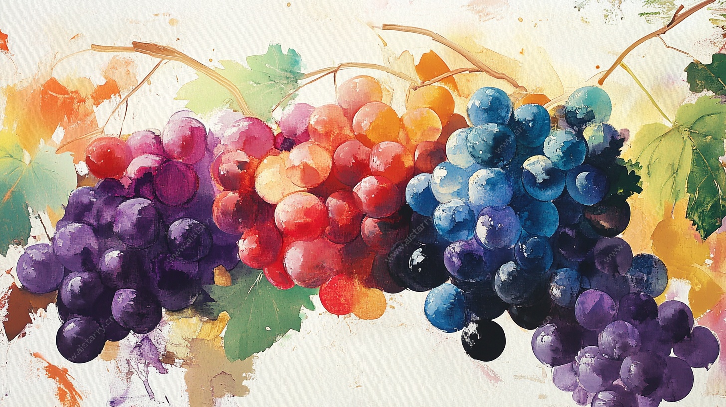 水彩绘多彩葡萄串