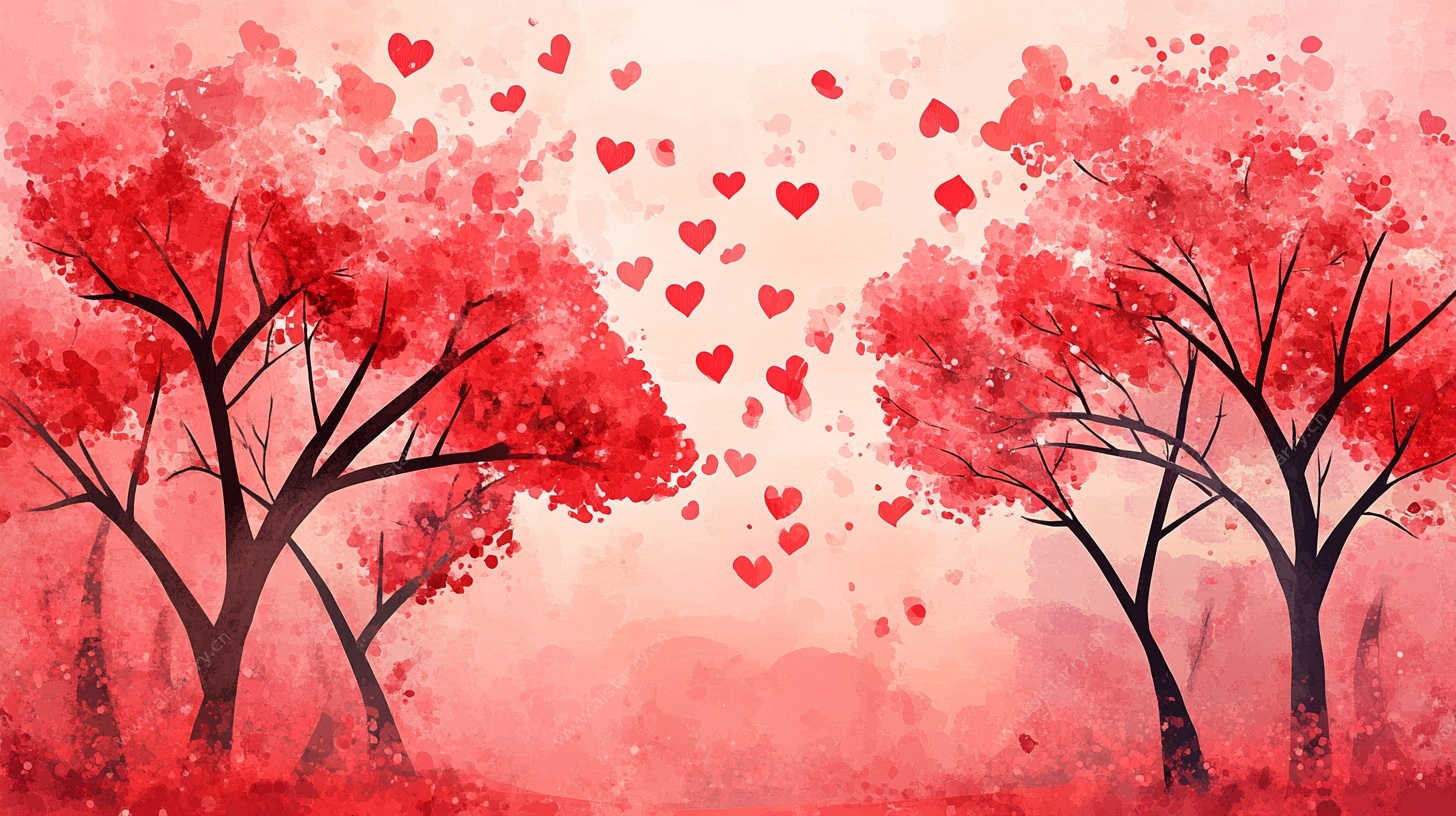 浪漫红心树林背景图