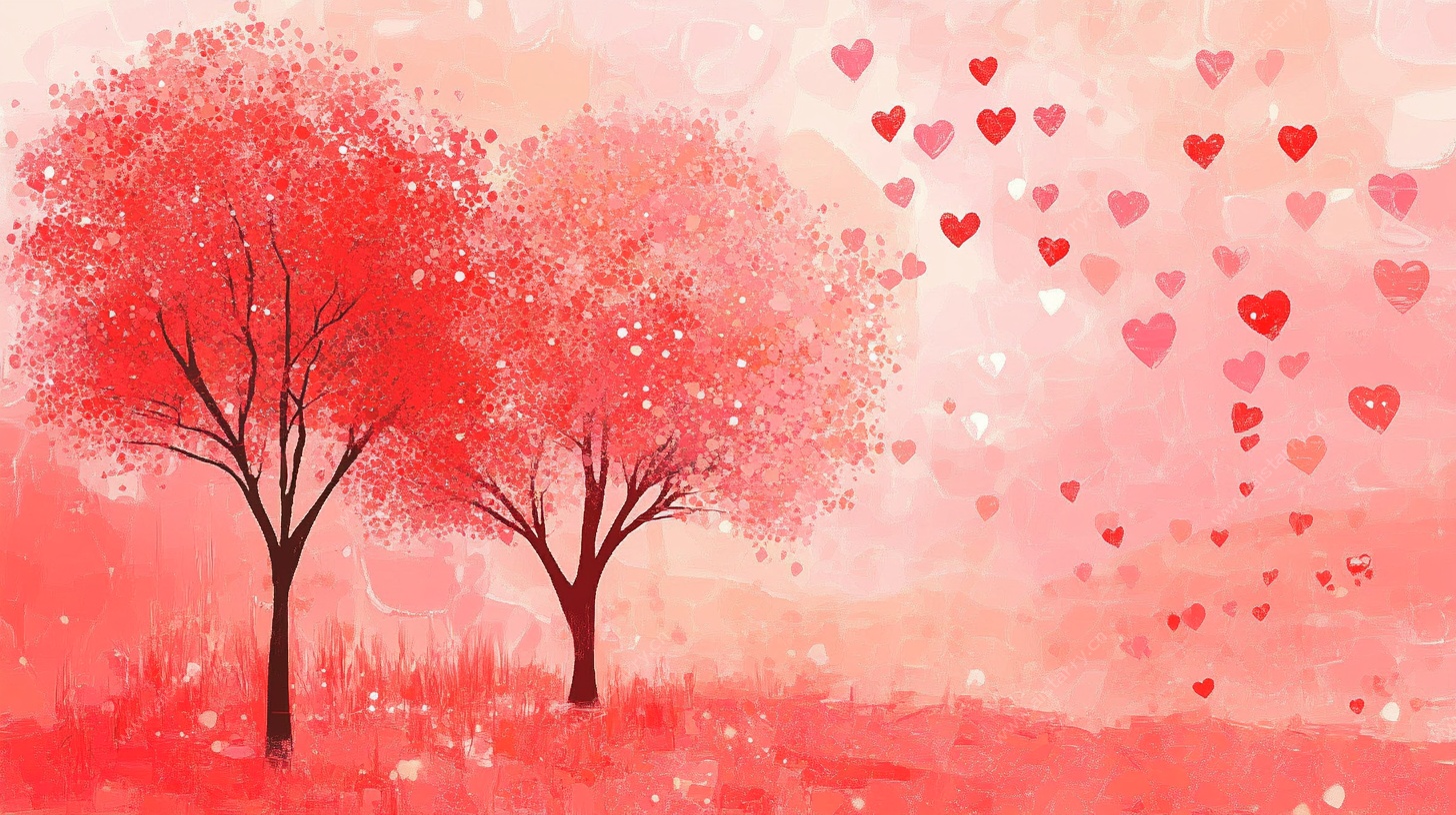 浪漫红心树背景图
