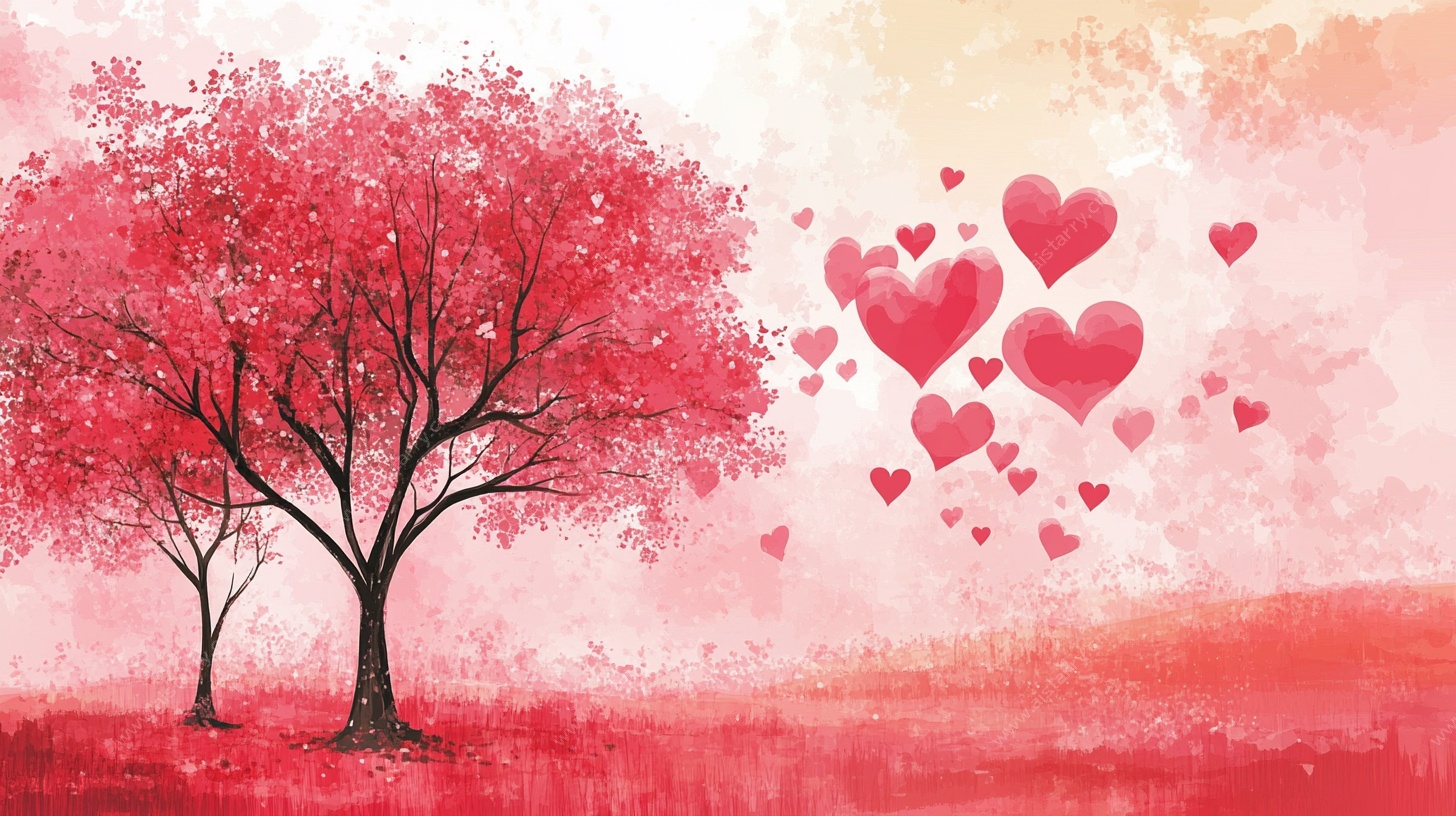 浪漫爱心树风景图