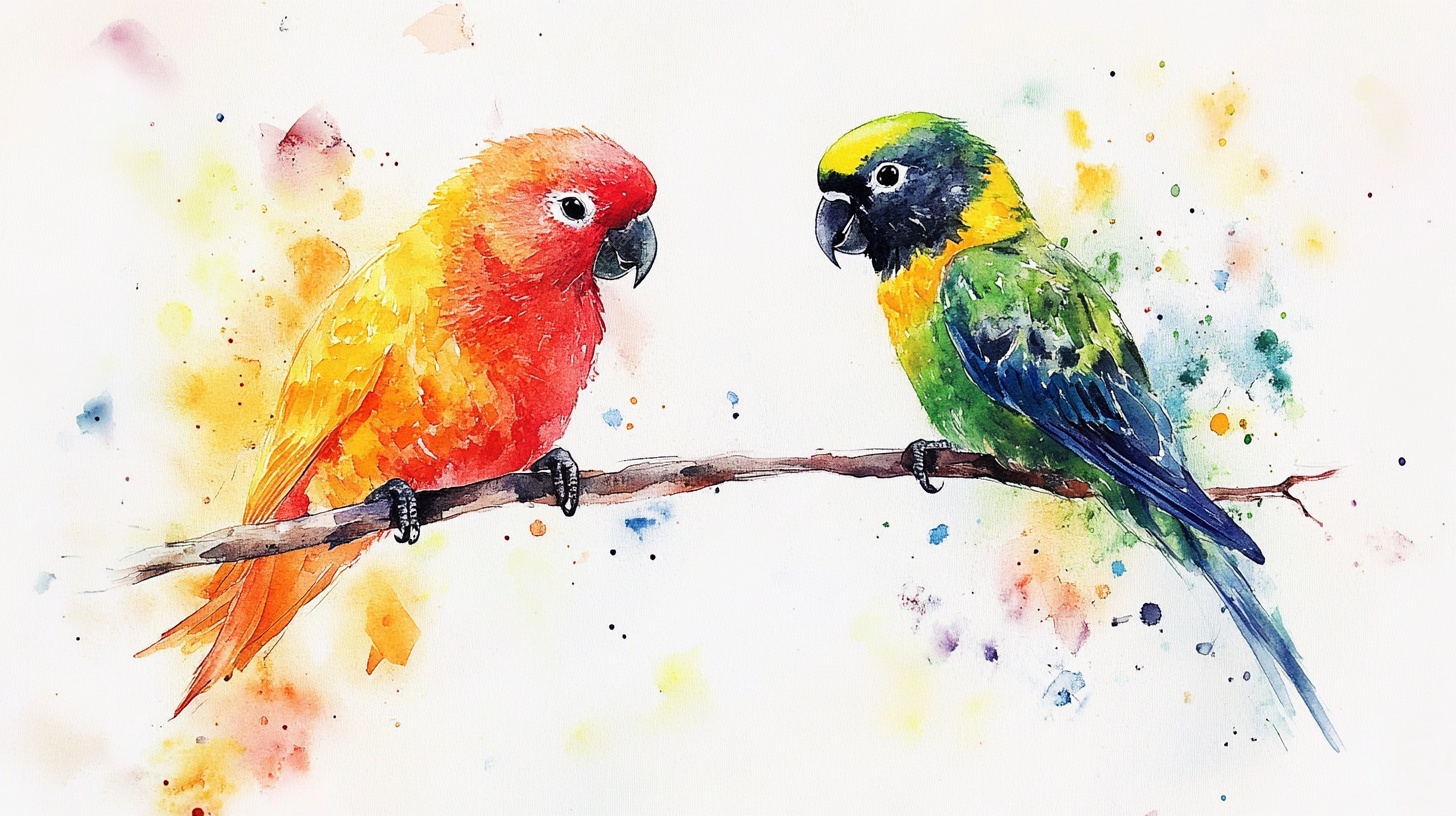 水彩双鹦鹉图