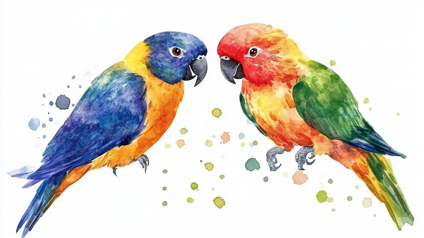 水彩双鹦鹉图