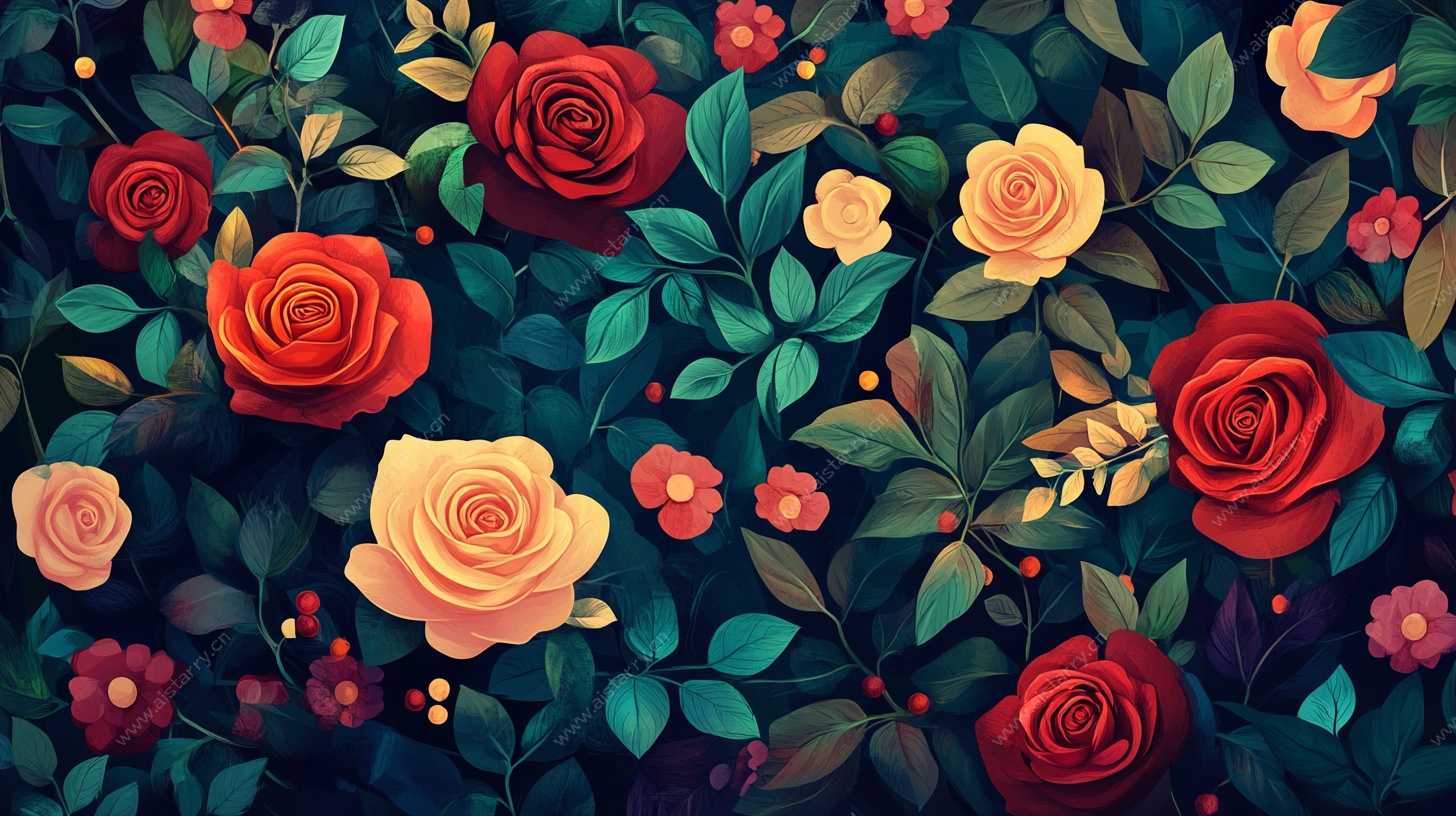 多彩玫瑰花卉图案背景