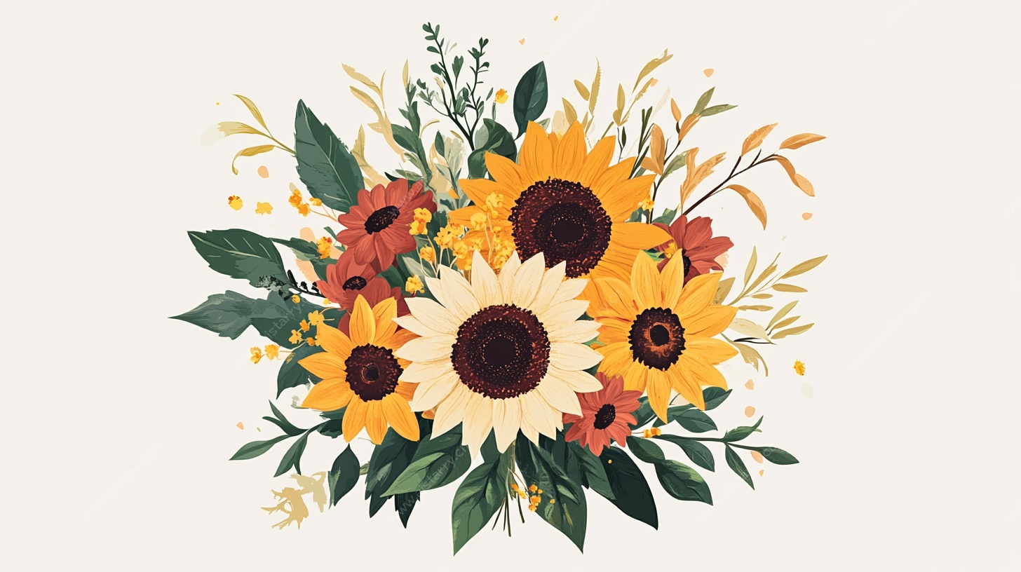手绘向日葵花卉插画