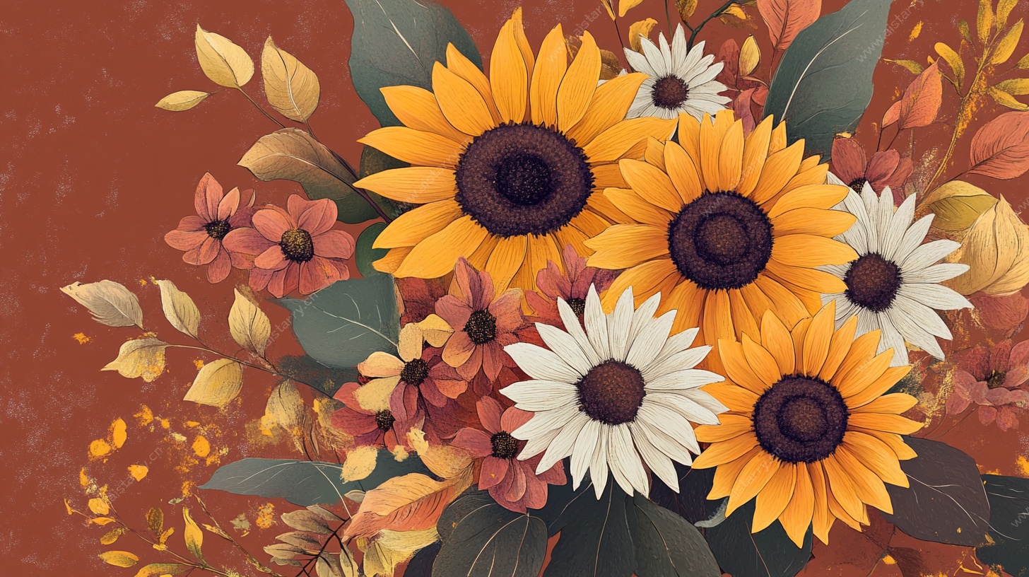 秋日向日葵花卉插画