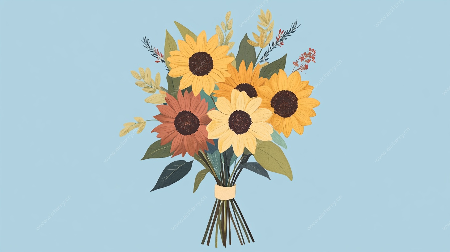手绘向日葵花束插画