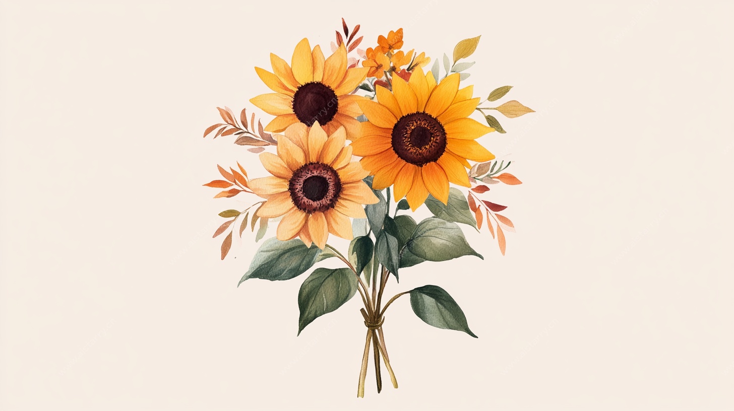 手绘向日葵花束插画
