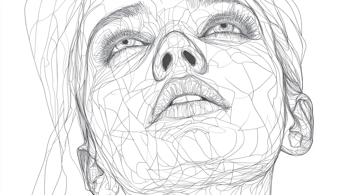 线条勾勒的女性仰视头像