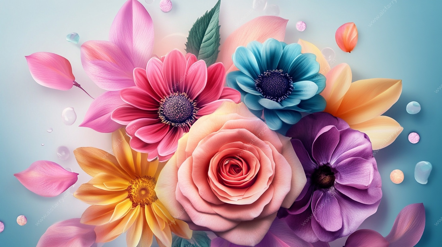 多彩立体花卉插画