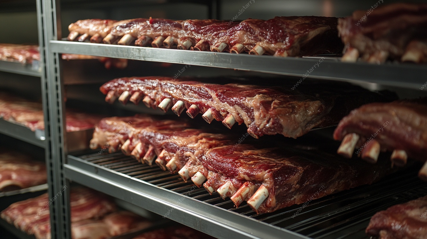 烤架上的美味排骨