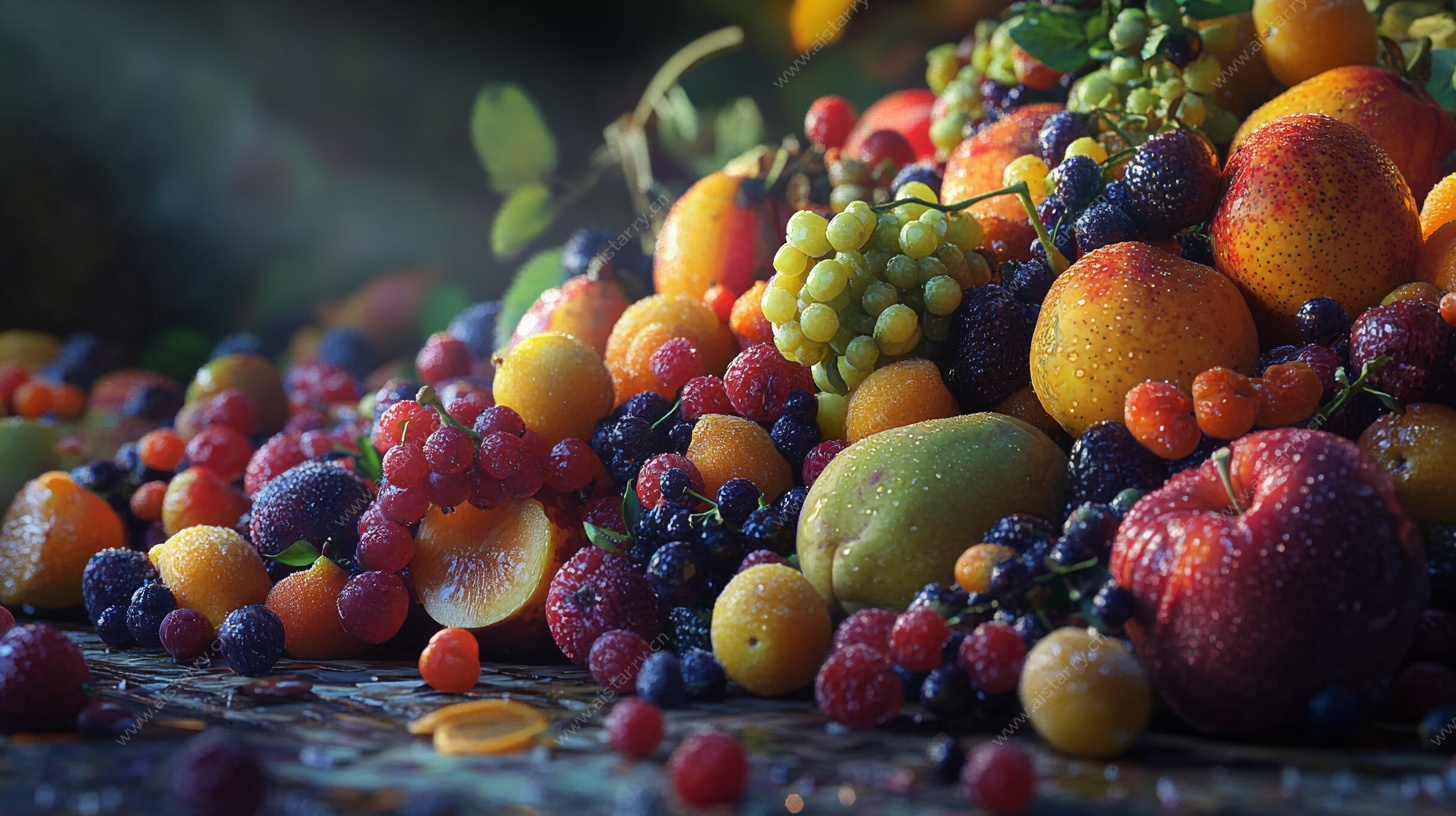 缤纷多彩的新鲜水果堆叠