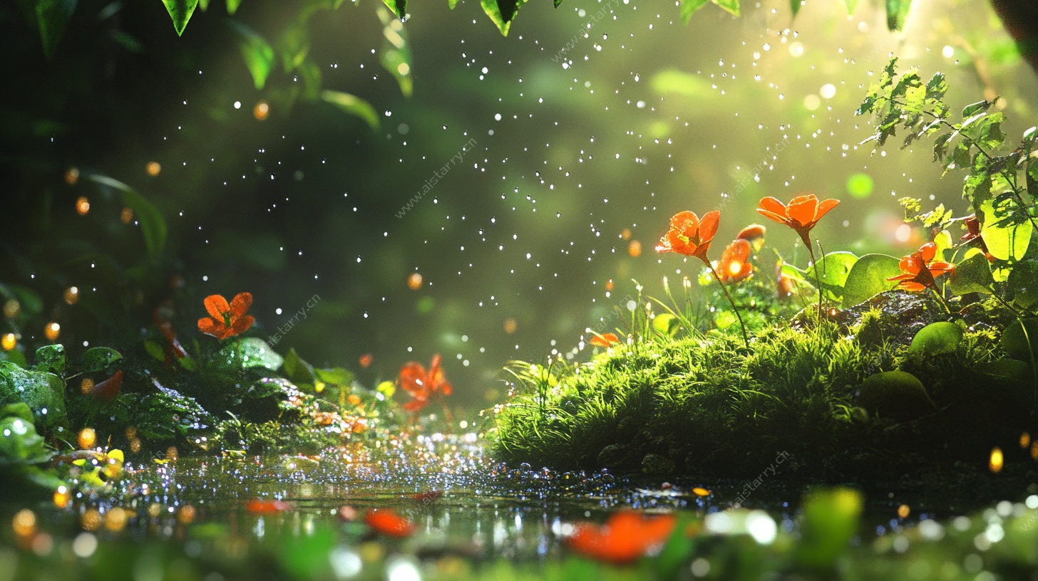 梦幻森林中的光影花草