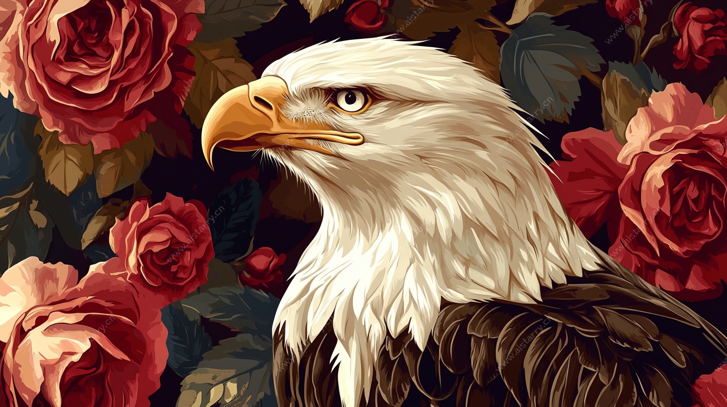 玫瑰丛中的白头鹰