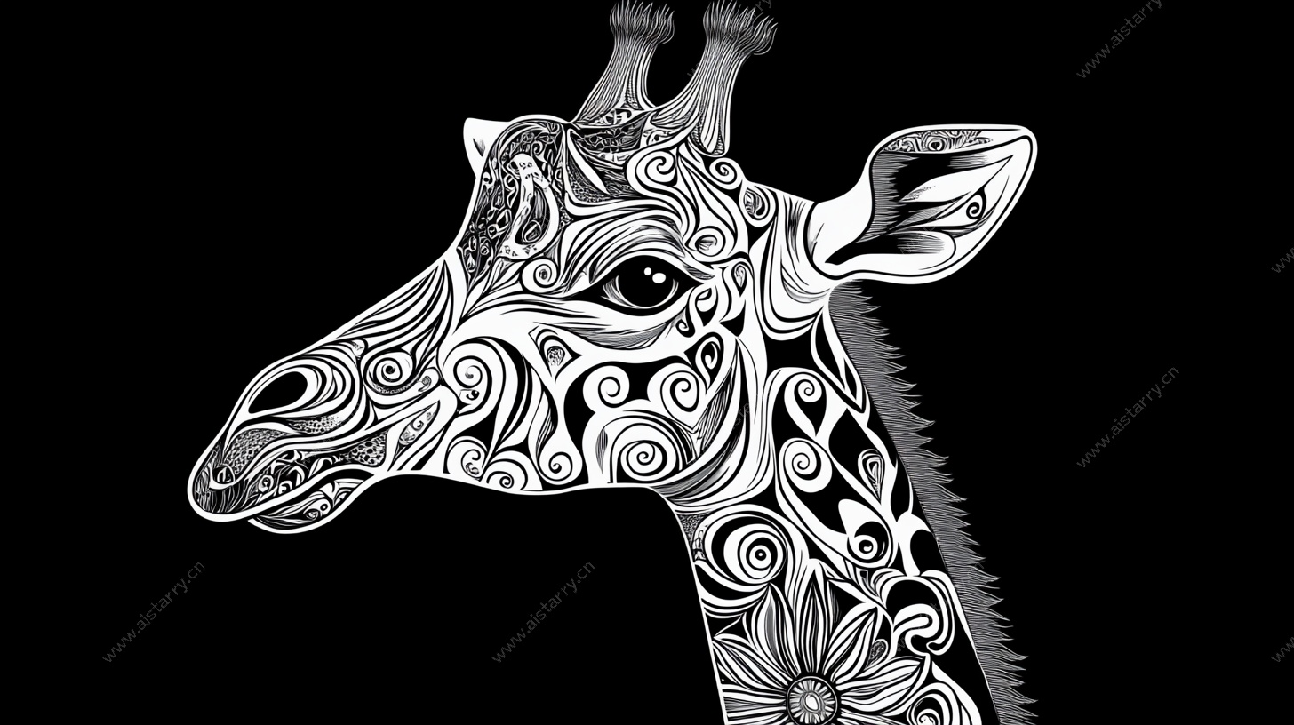 长颈鹿花纹艺术插画