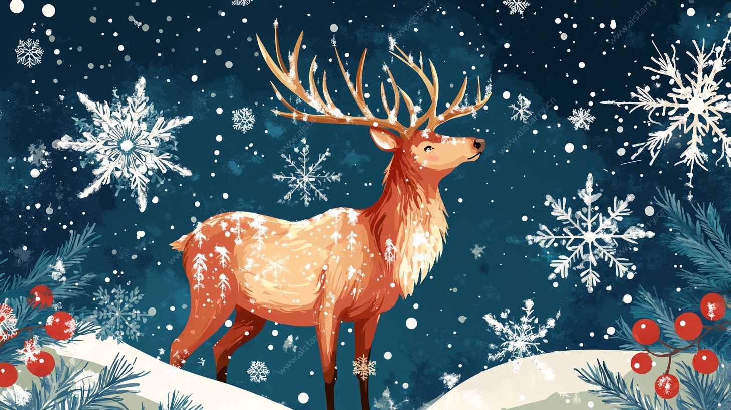 雪地麋鹿插画