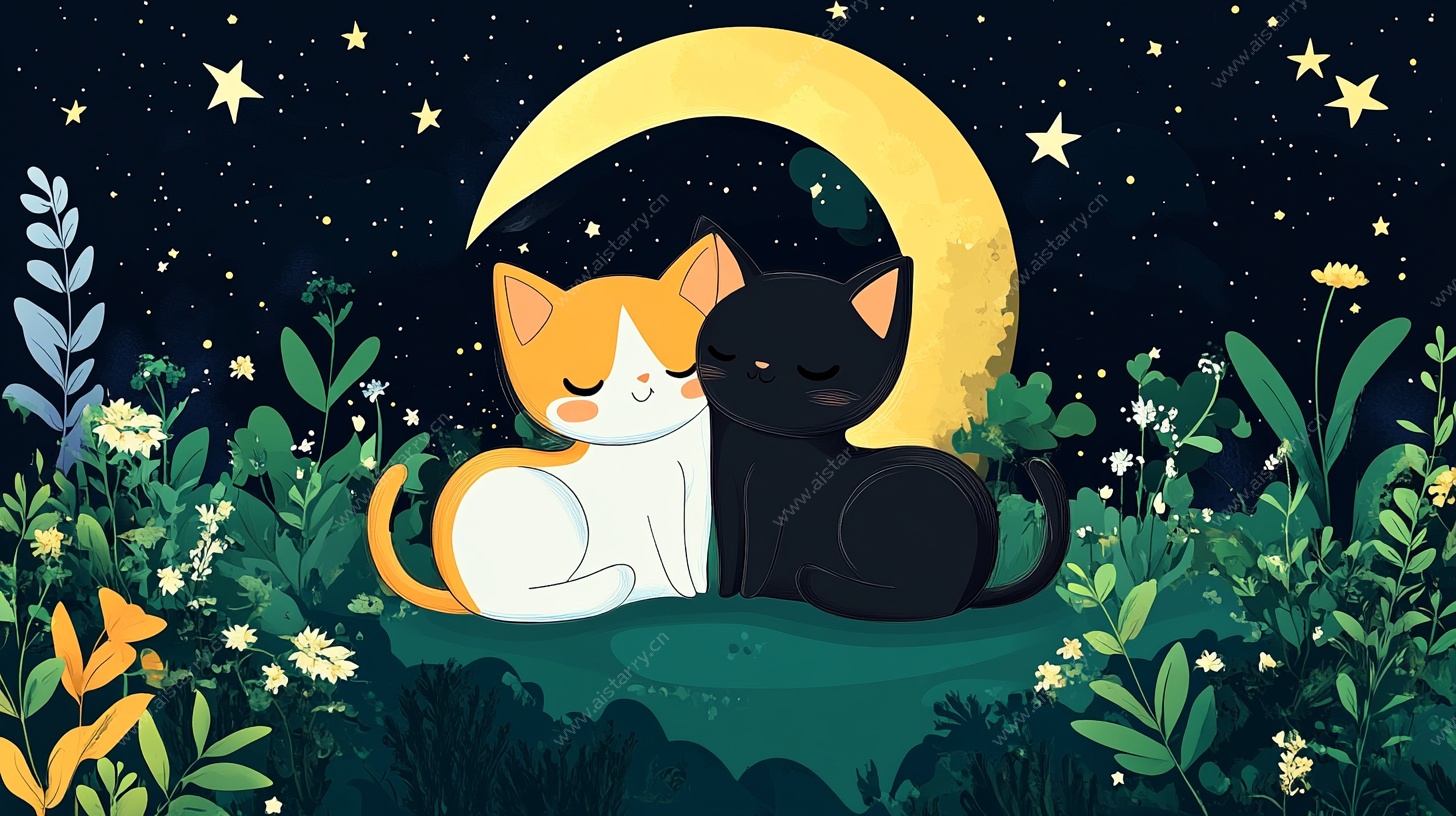 月下双猫的静谧时光