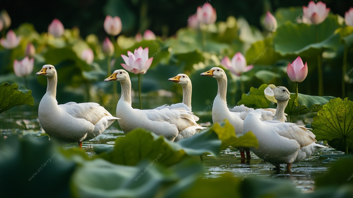 荷塘白鹅景