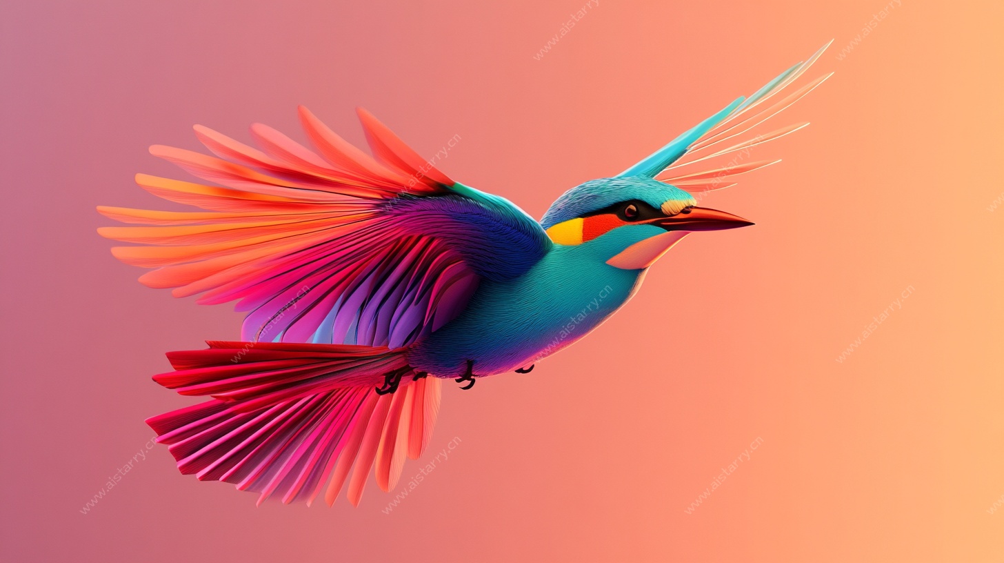 五彩飞鸟展翅翱翔