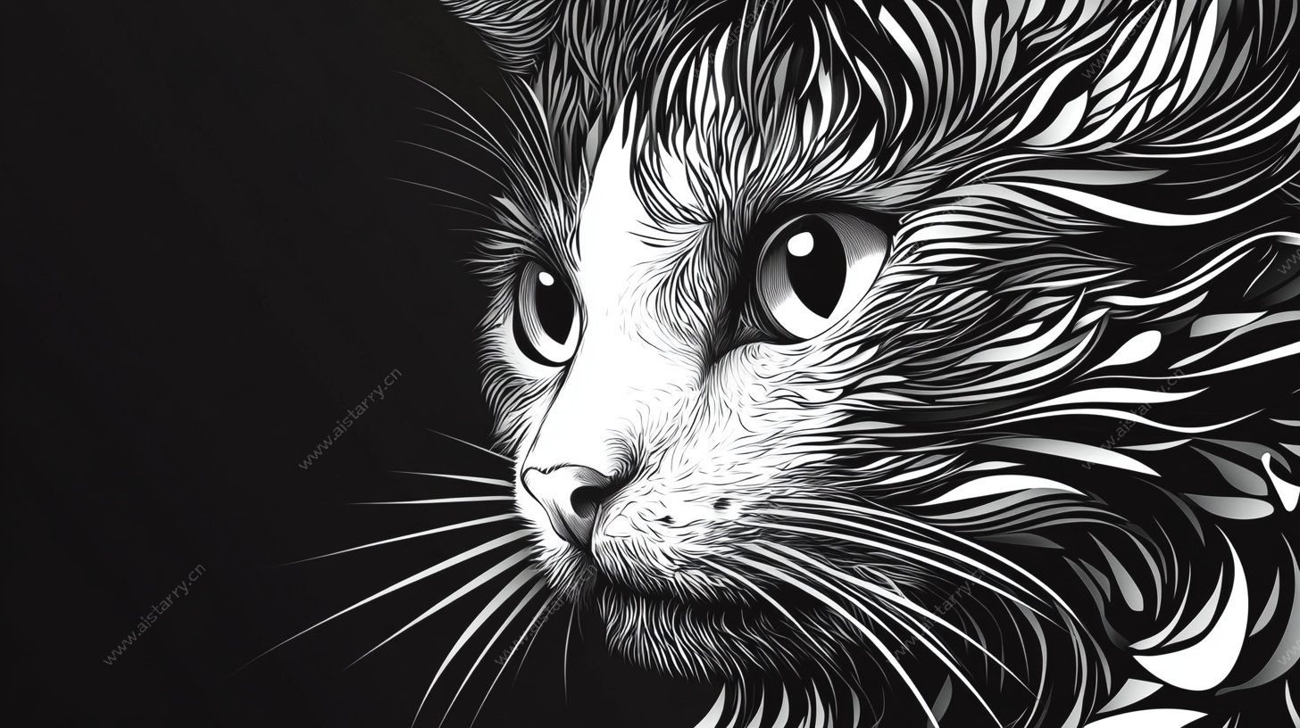黑白线条猫咪头像