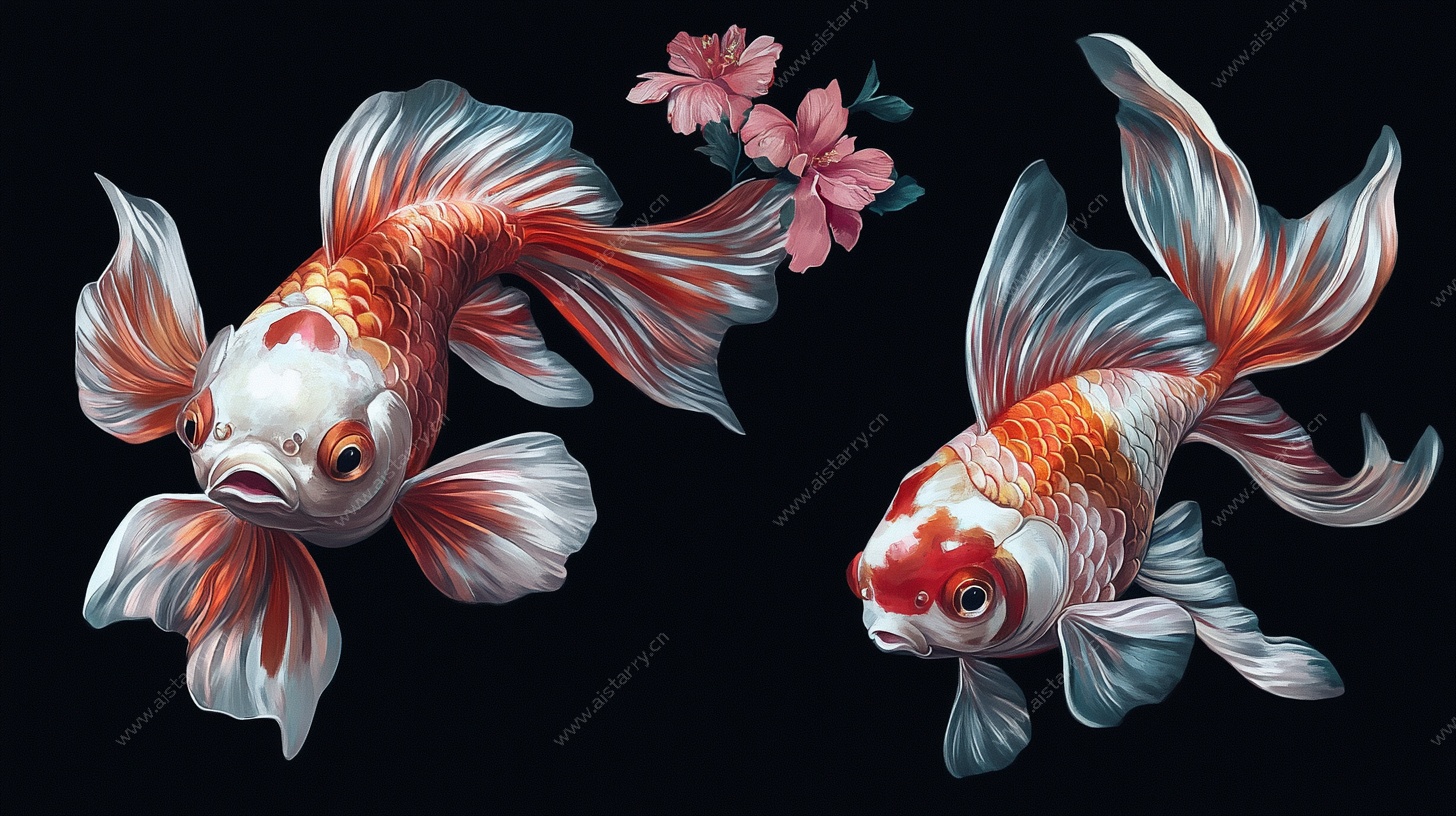 双金鱼与繁花插画