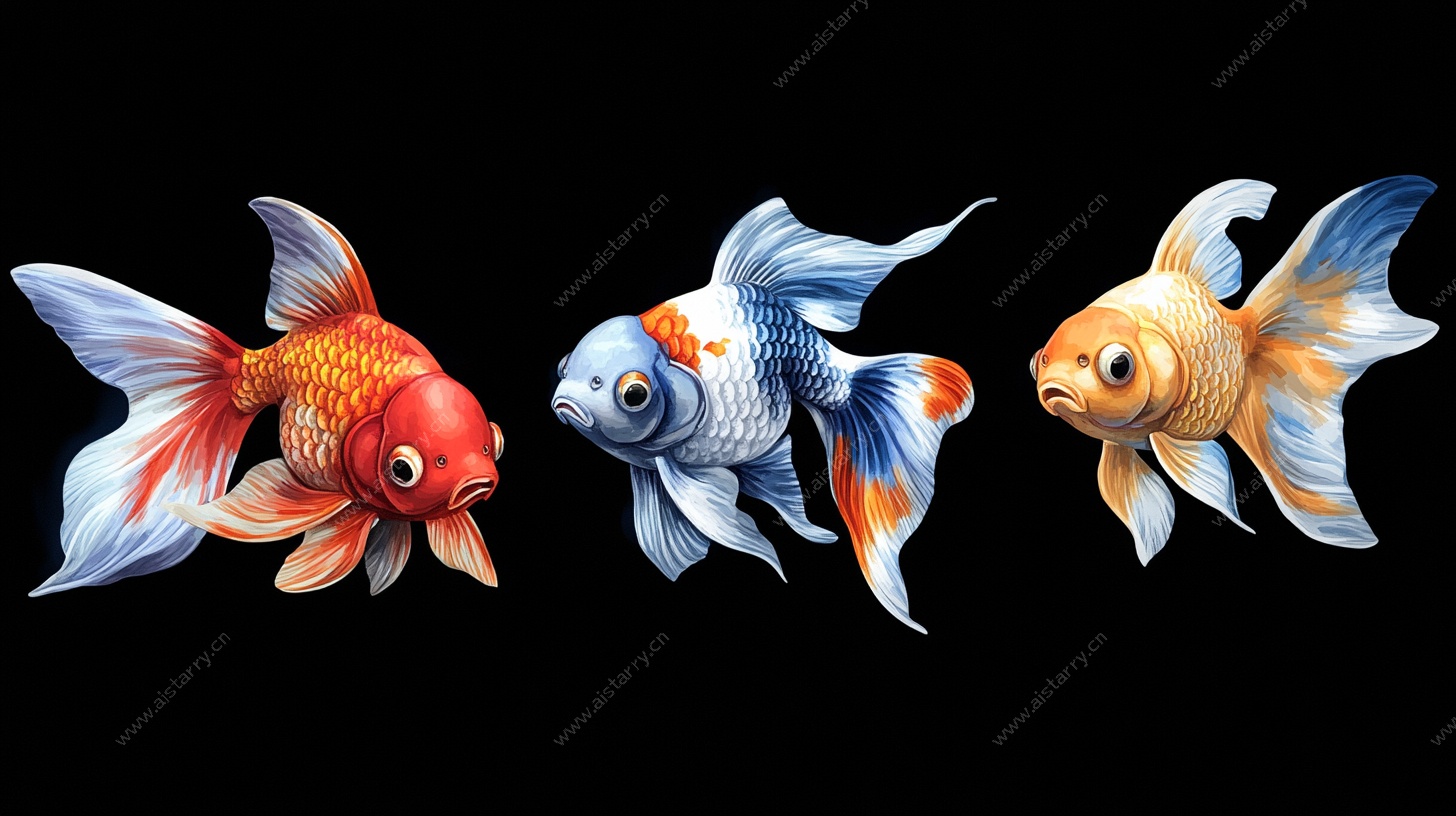 三只灵动金鱼插画