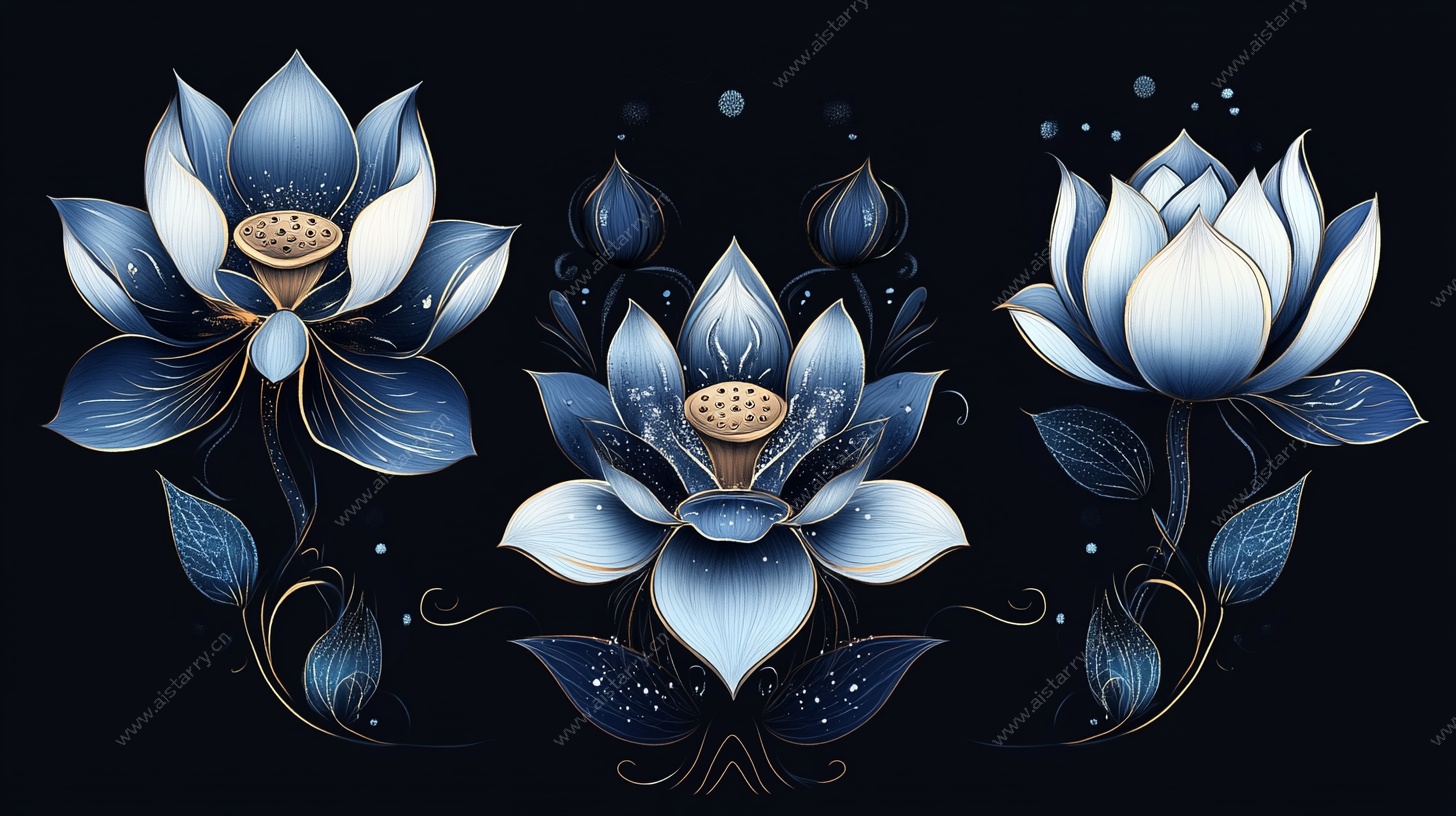 蓝色梦幻莲花花卉图案