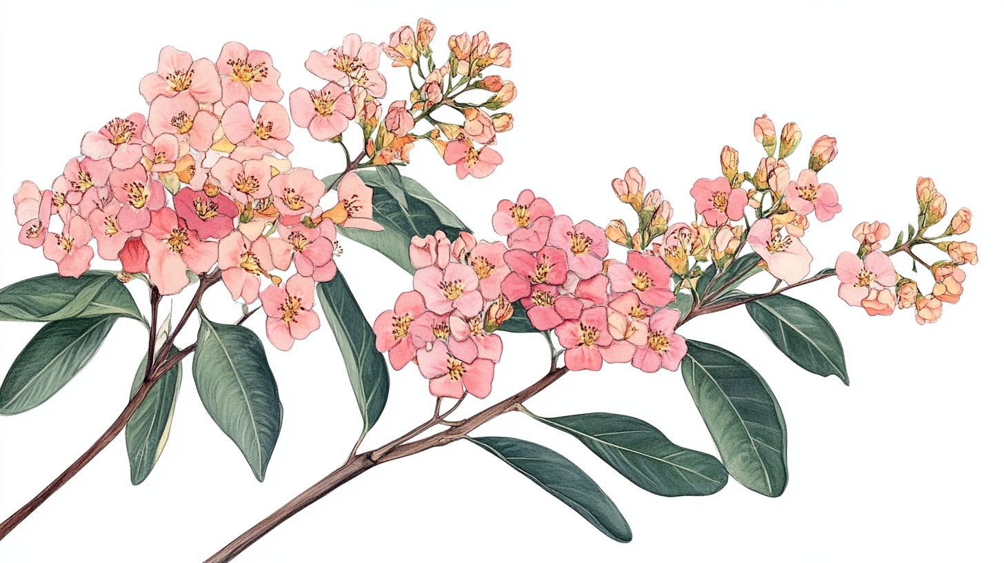 手绘粉色花卉枝叶图