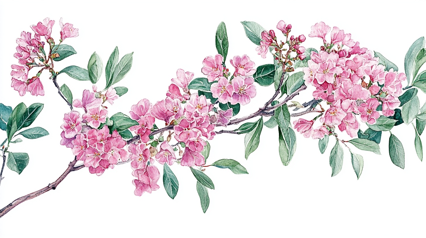 手绘粉色花卉枝叶图