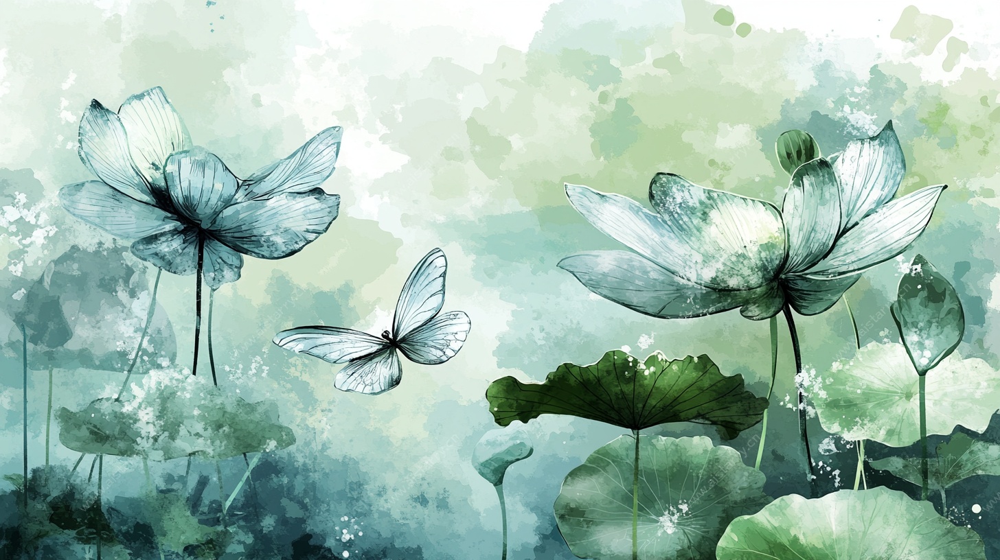 水墨荷花蝴蝶清新画境