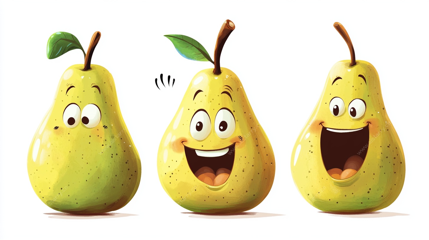可爱表情的三只卡通梨子