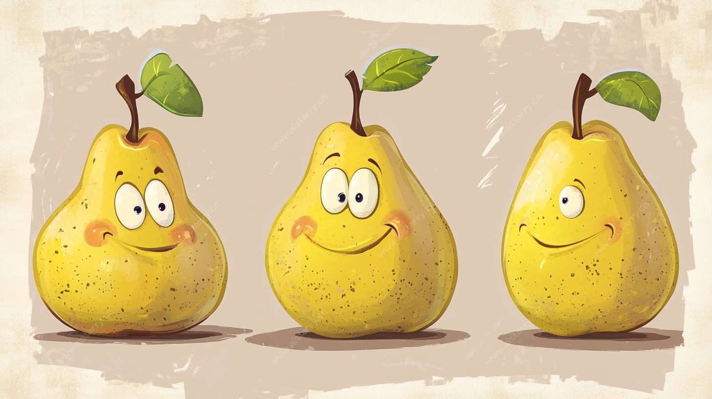 可爱表情的三个卡通梨子