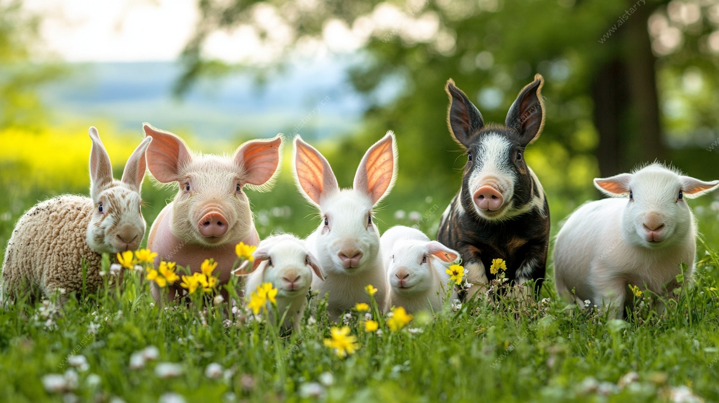 草地上的可爱小动物们