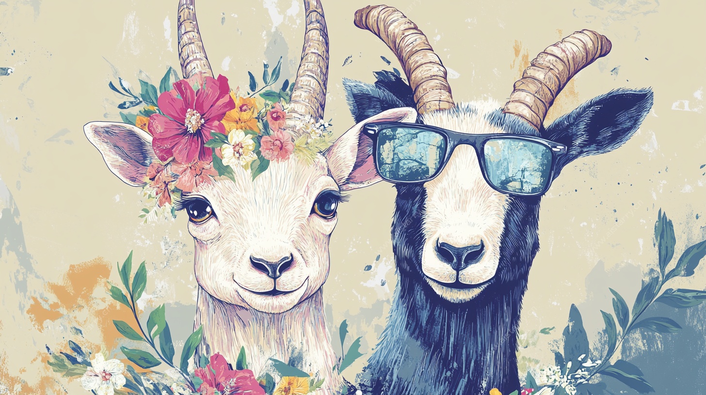 时尚花环山羊插画