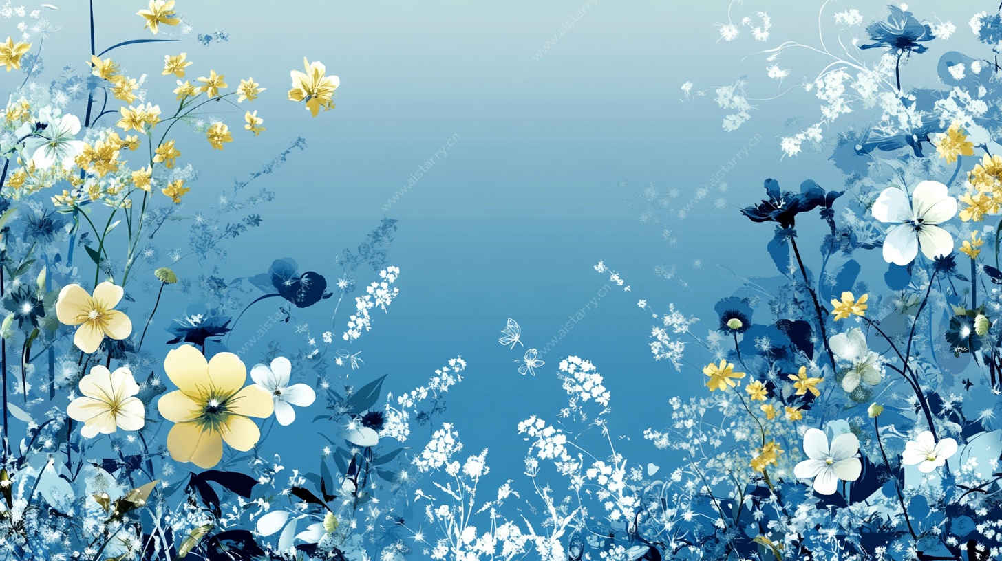 梦幻蓝黄花卉背景图