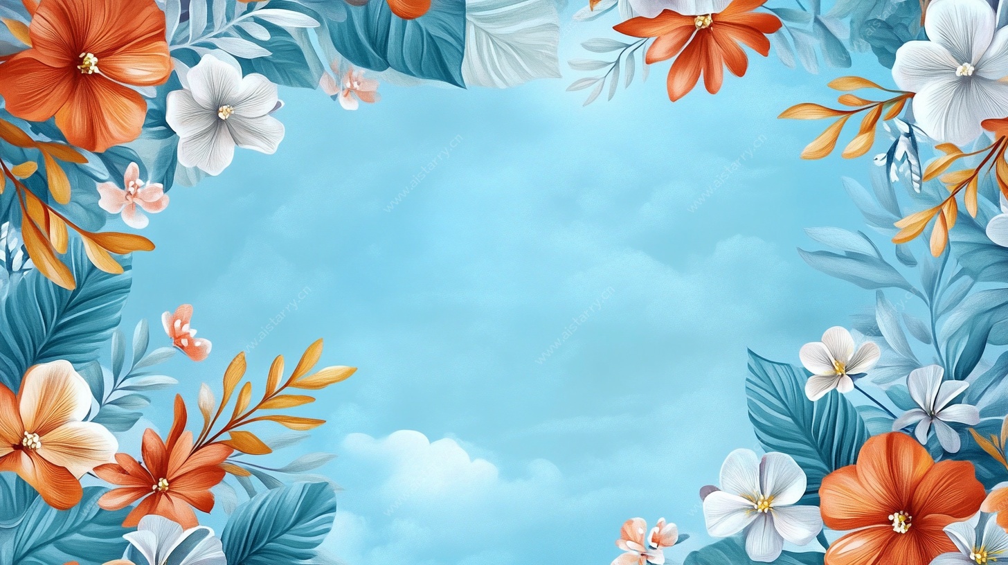 花卉蓝天边框背景图