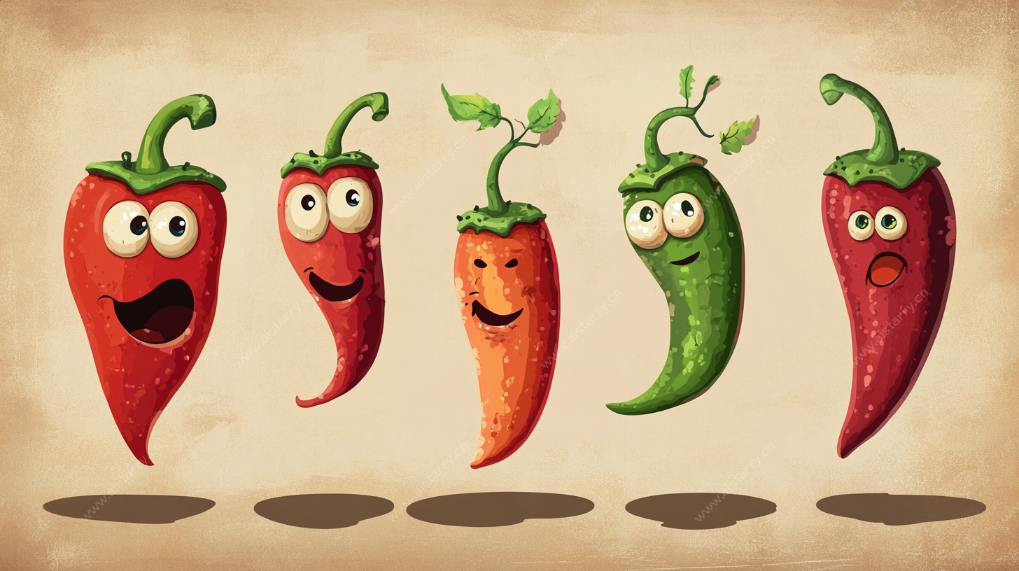 表情丰富的卡通辣椒们