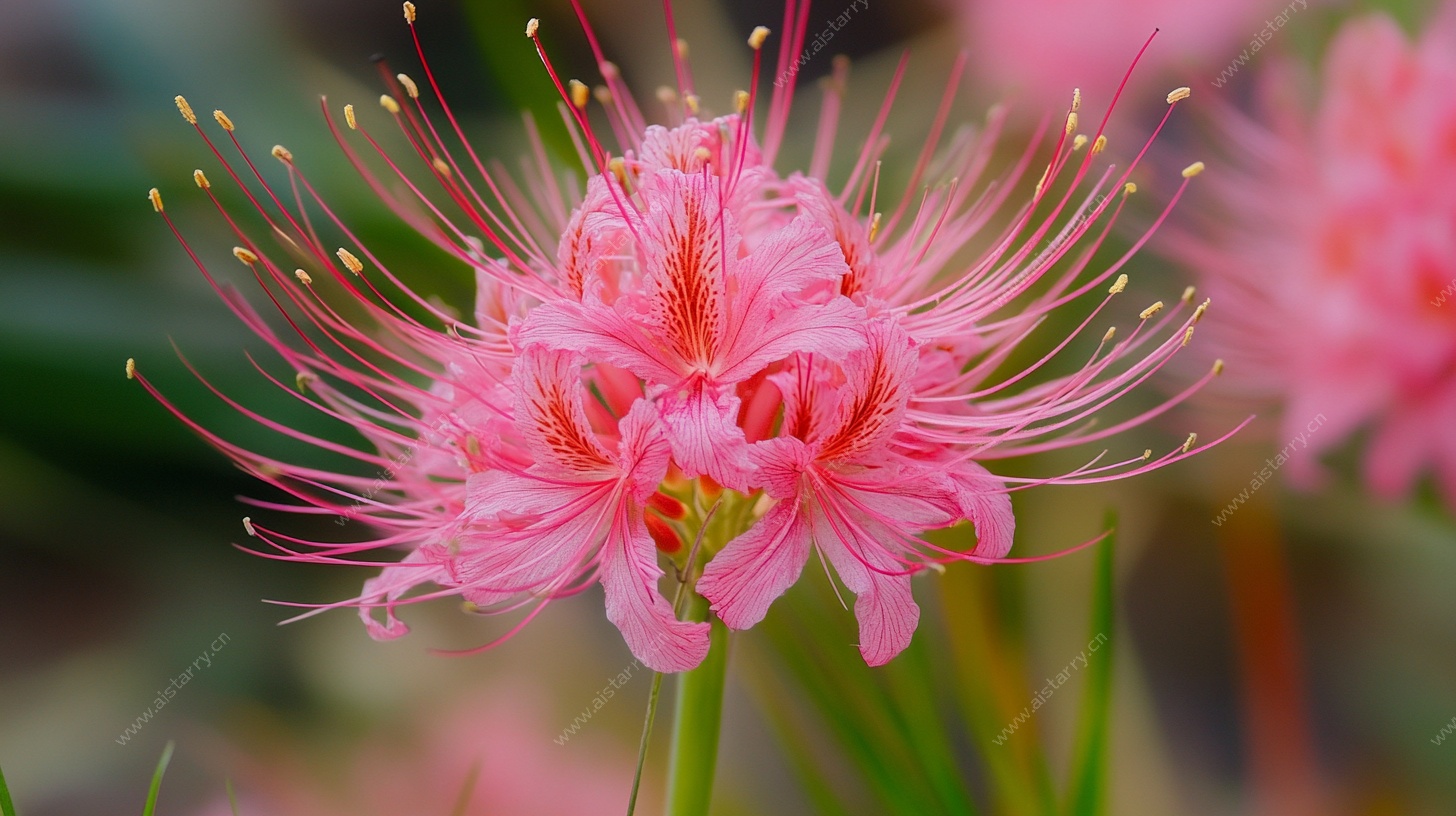 娇艳粉色彼岸花特写