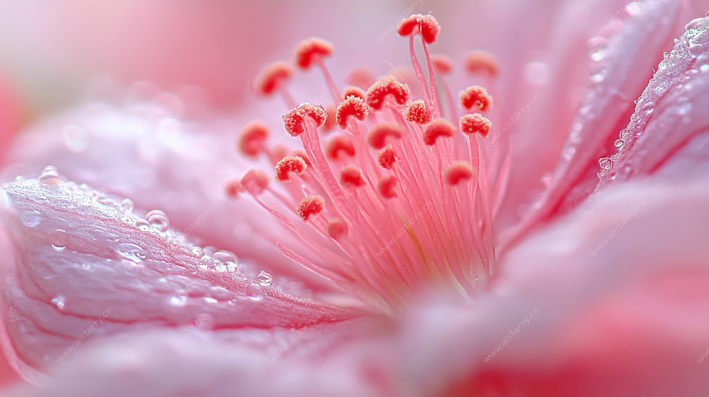 娇艳带露桃花特写