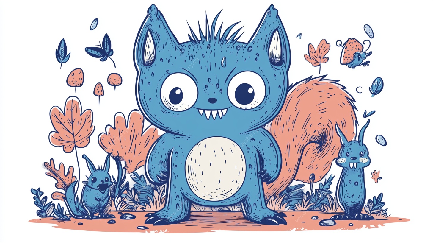 蓝色萌怪与伙伴们的场景