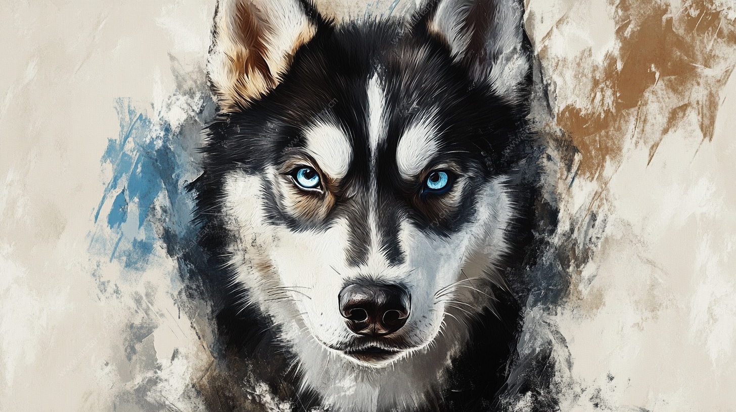 水彩风哈士奇肖像