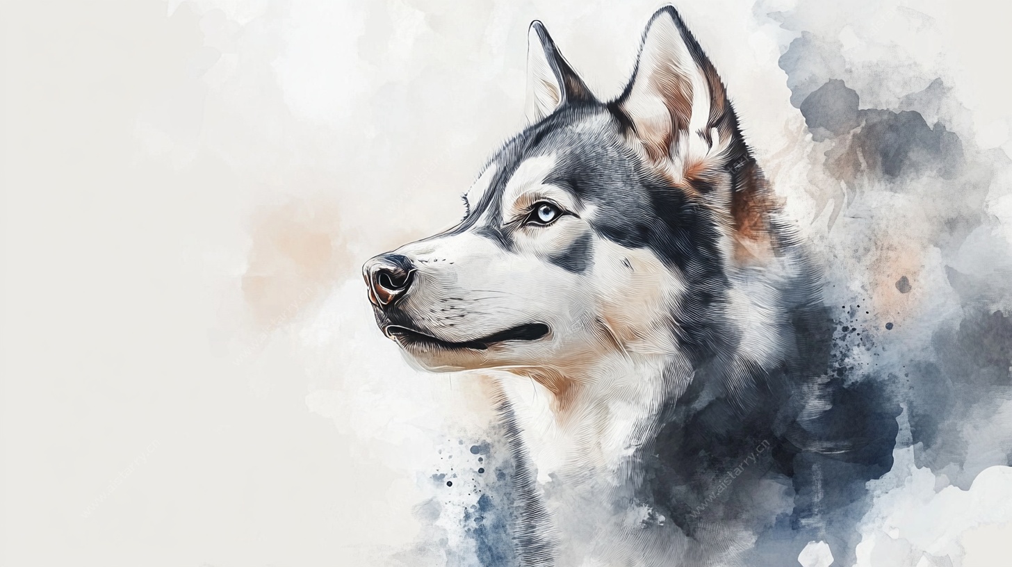 水彩风格哈士奇头像
