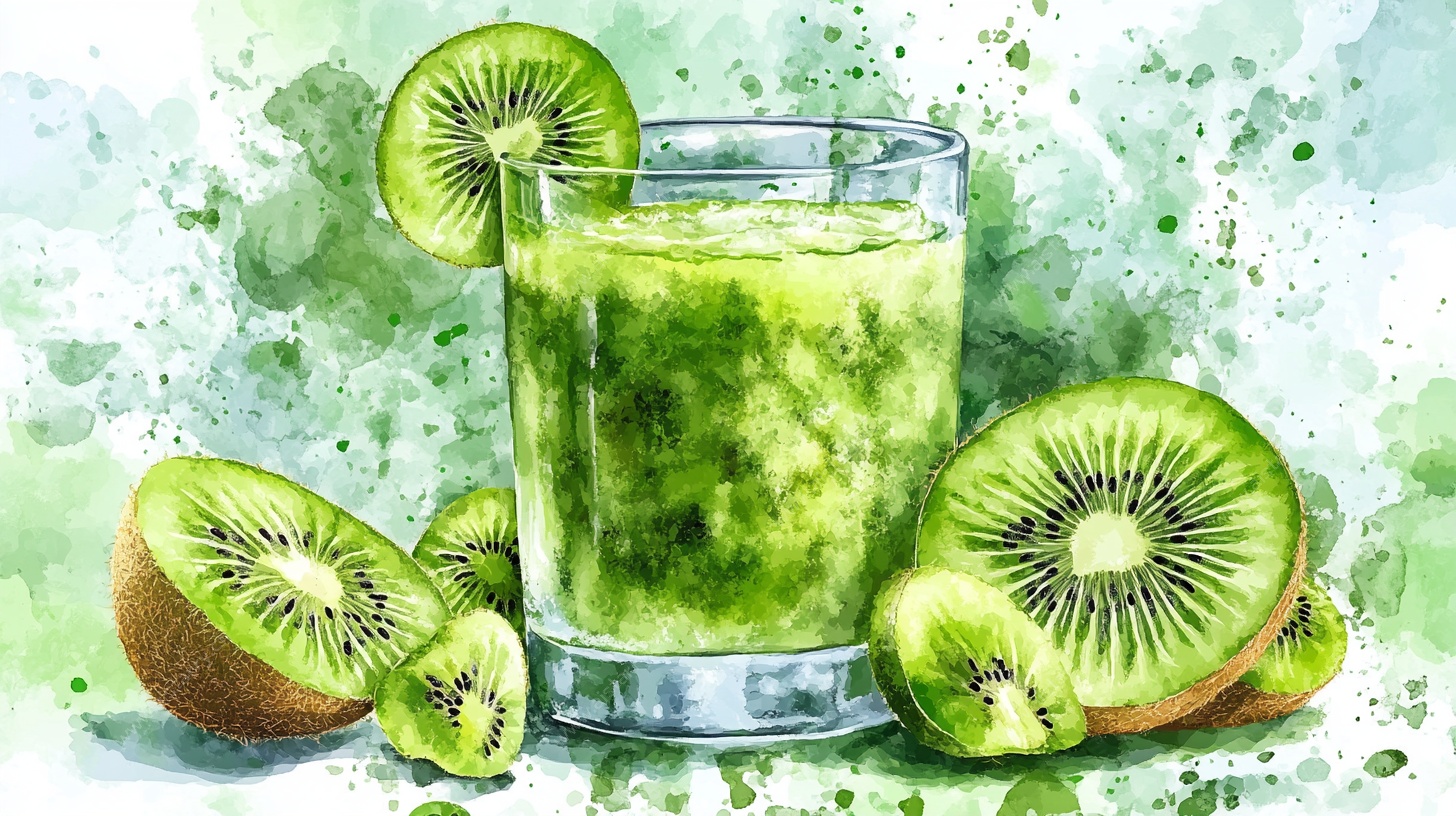 水彩风猕猴桃果汁插画