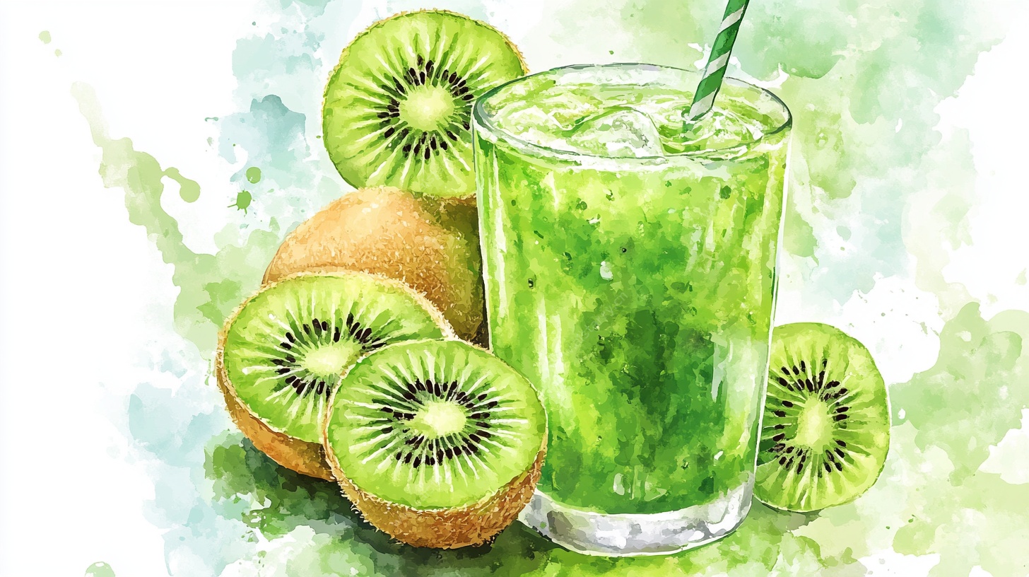 水彩风猕猴桃果汁插画
