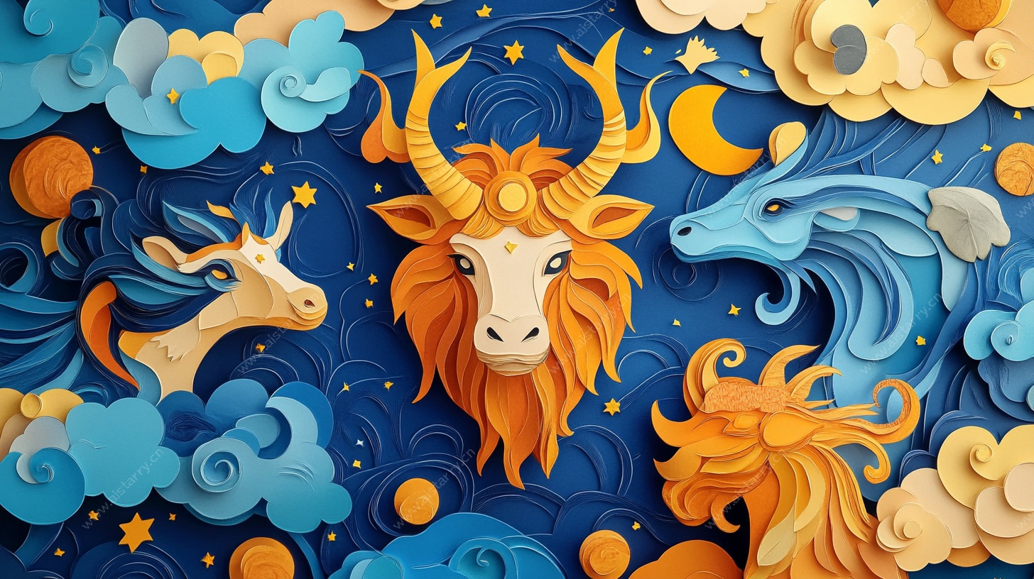 奇幻动物云朵剪纸风画面