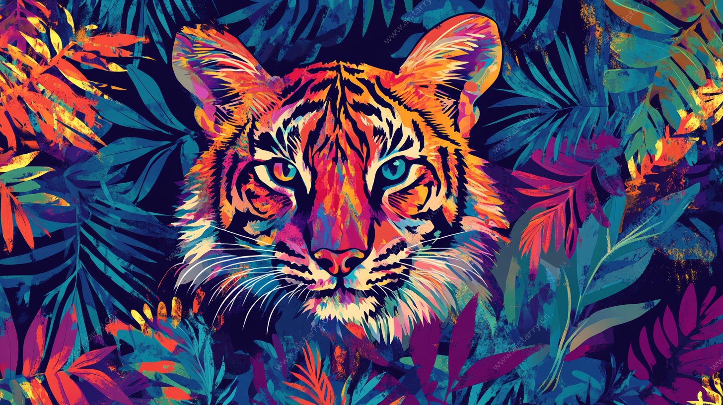 斑斓虎影 热带植物环绕