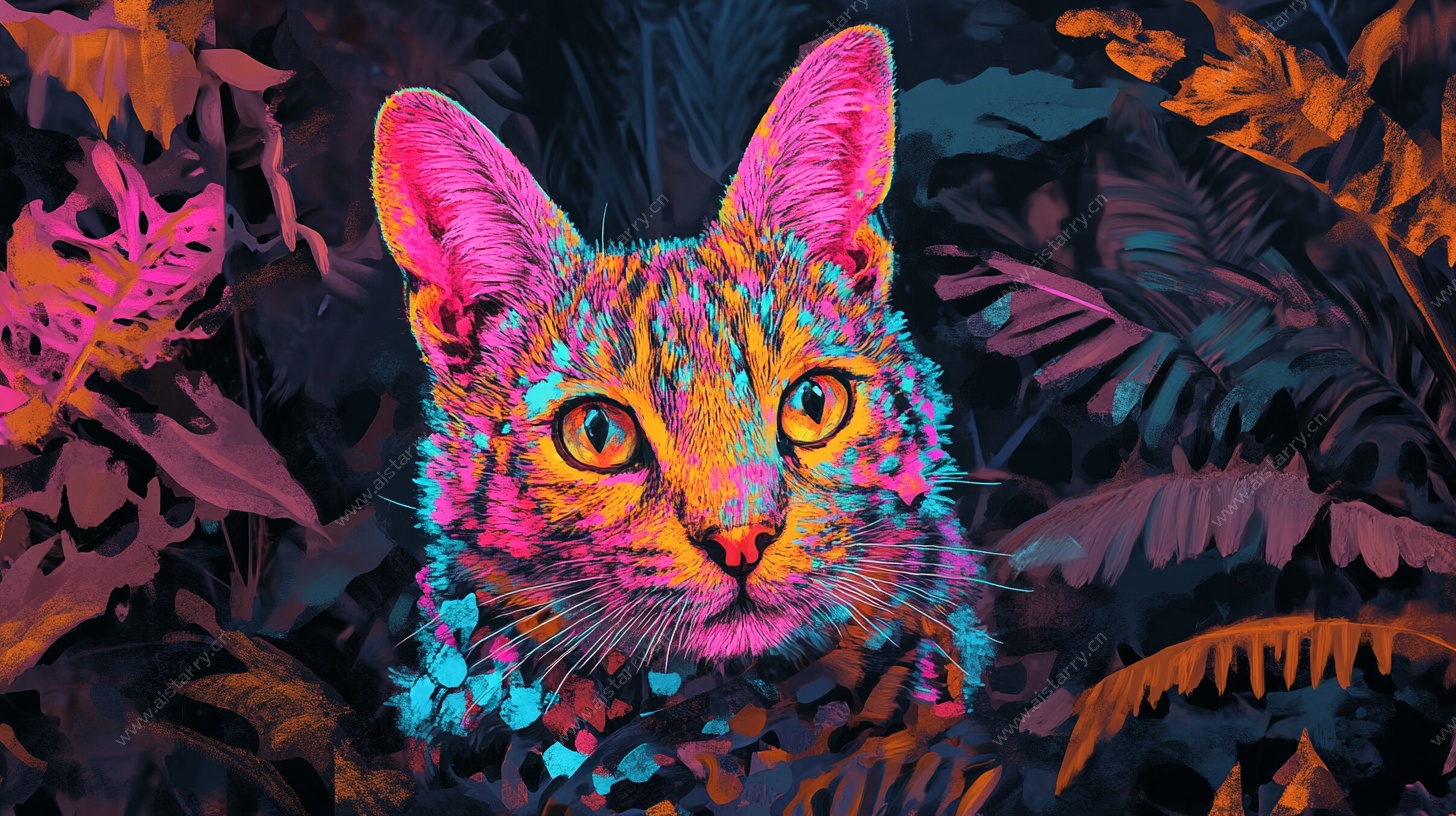 多彩丛林猫咪插画