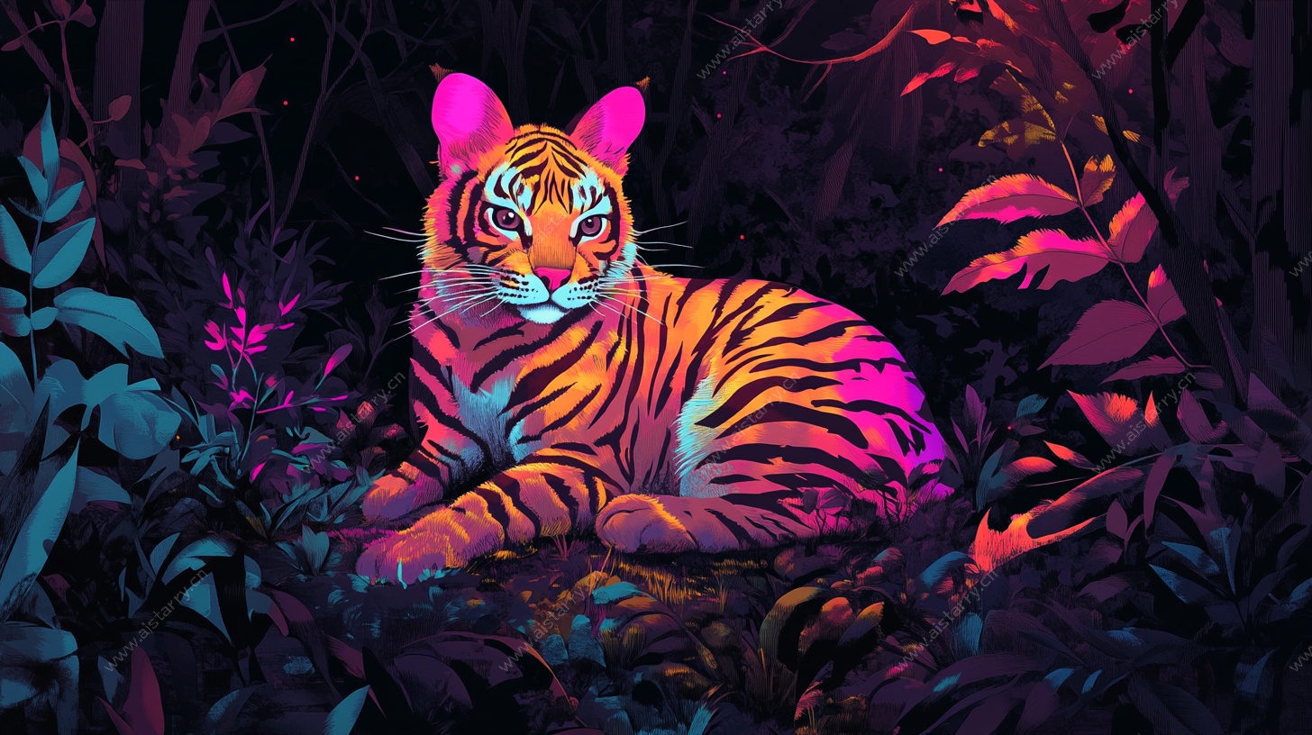 霓虹森林中的斑斓猛虎