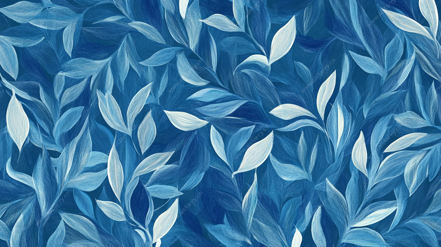 蓝白叶片无缝纹理图案