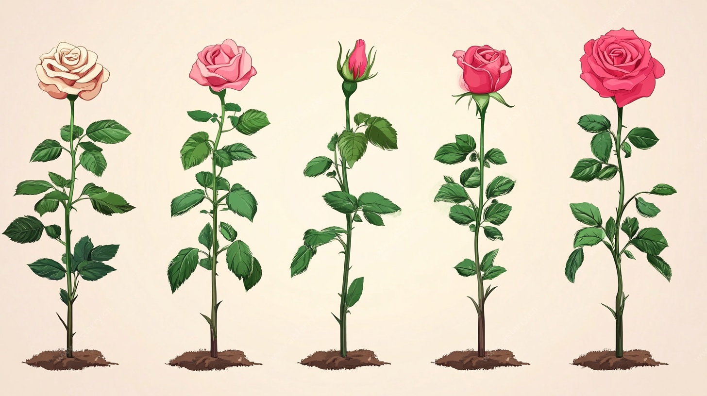 玫瑰生长过程插画